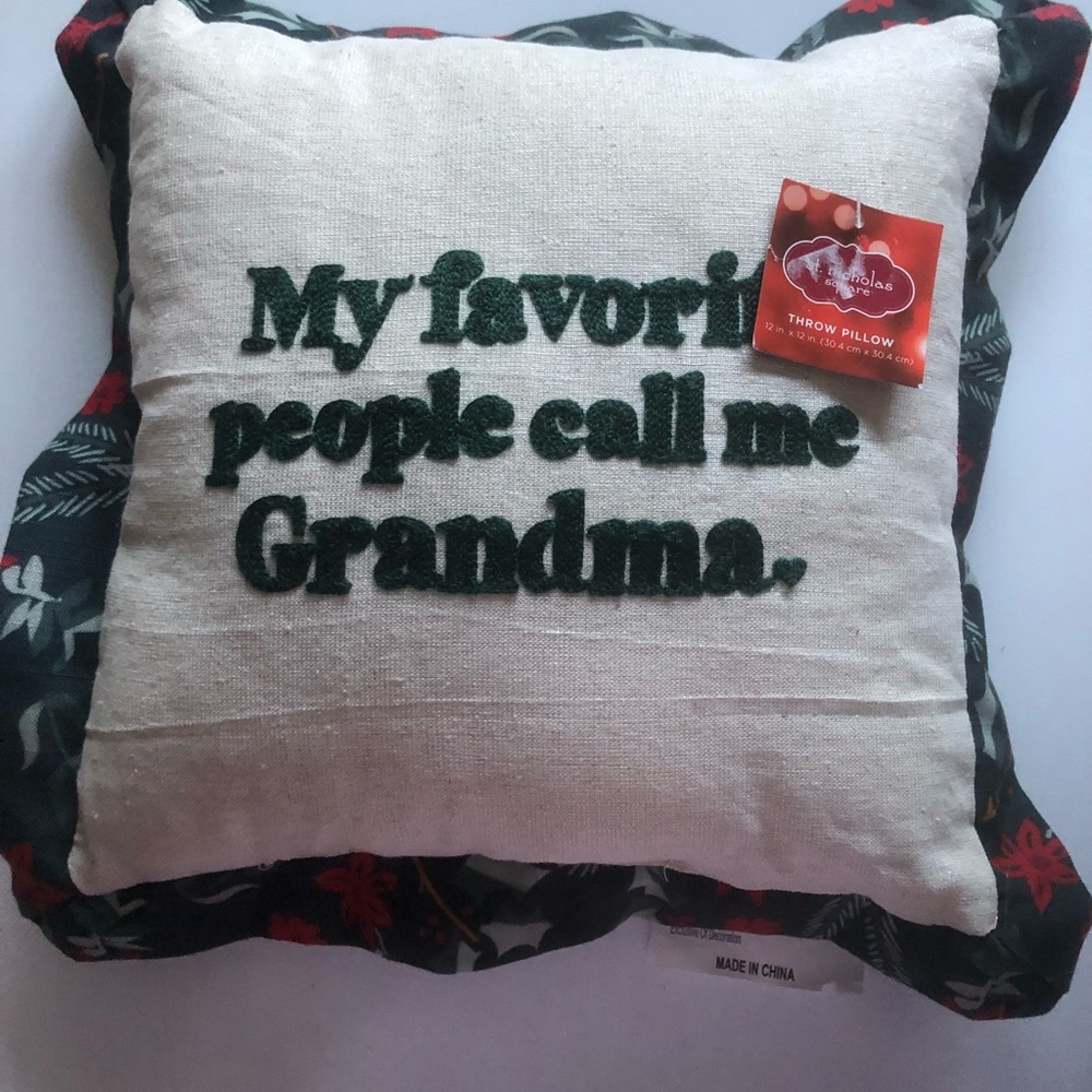 Grandma Christmas present Throw Pillow - Cream and Green